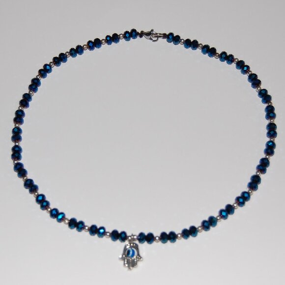 Hamsa Hand Necklace,Glass Beaded Necklace,Blue Necklace - Picture 3 of 3